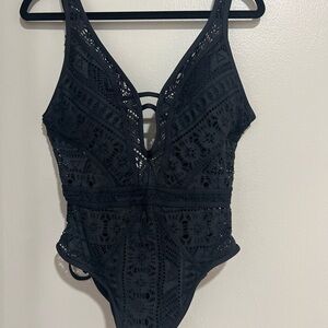 BECCA Black Crochet One-Piece Swimsuit